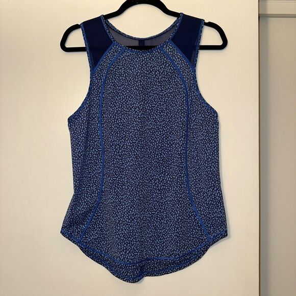 Lululemon Womens Sculpt Tank Top Mosaic Lakeside Hero Blue Back Cutout Mesh EUC - Picture 1 of 8